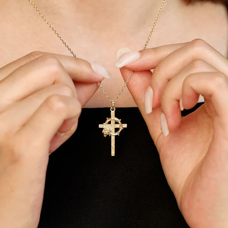 Crown of Thorns Rose Cross Pendant Necklace