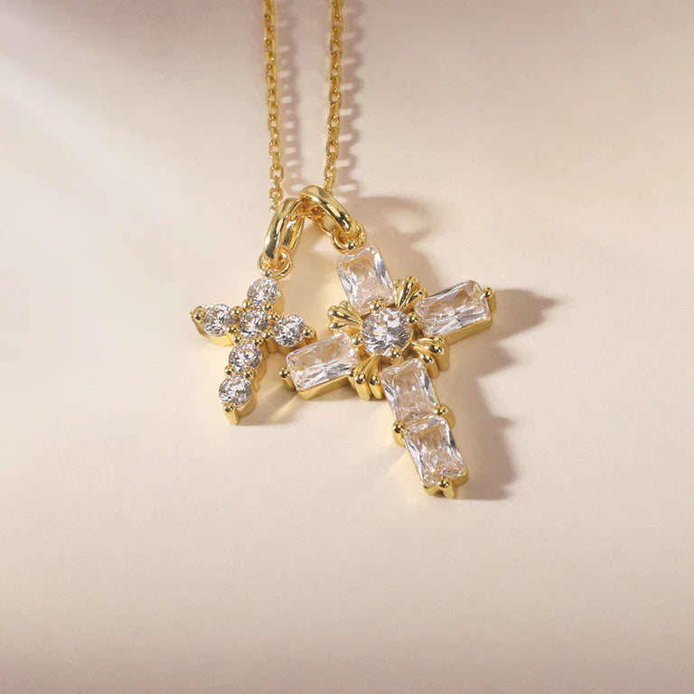 Byzantine Double Crosses Pendant Necklace
