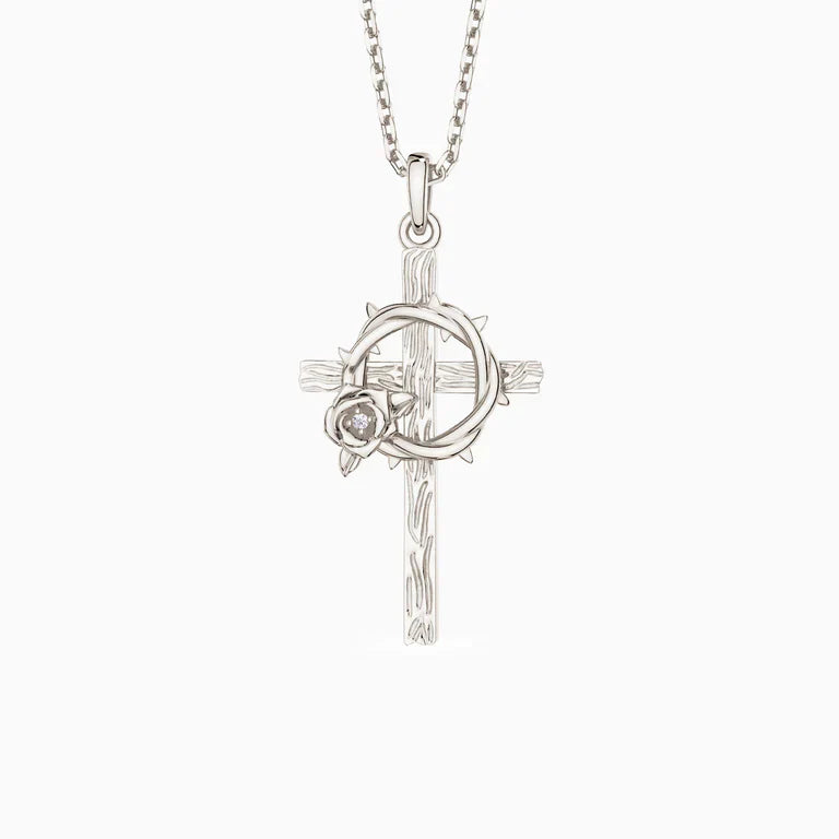 Crown of Thorns Rose Cross Pendant Necklace